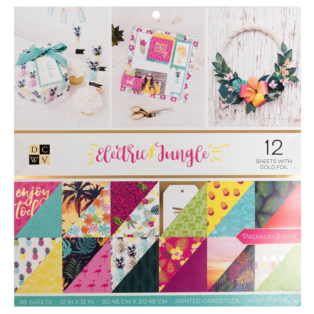 DCWV® 12" x 12" Electric Jungle Double‑Sided Cardstock Stack, 36 Sheets